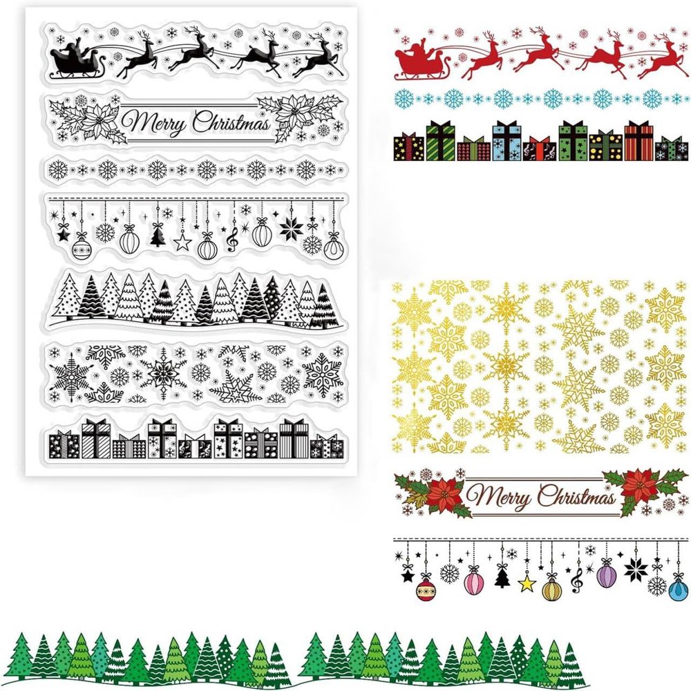 CRASPIRE Christmas Lace Clear Stamp Snowflake Gift Merry Christmas Tree Elk Holly Transparent Silicone Stamp for Card Making Decoration DIY Scrapbooking Embossing Album Decor Craft