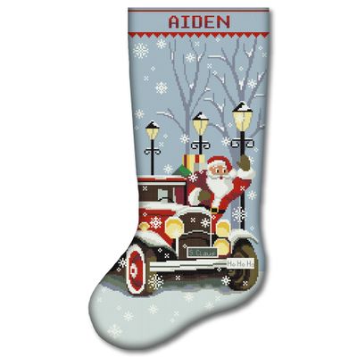 Cross Stitch Kits for Adults Stamped Personalized Christmas Stockings Cute Santa Claus Red Truck Needlepoint Counted Easy Cross-Stitch Patterns for Beginners, Embroidery Kit for Holiday Home Decor DIY