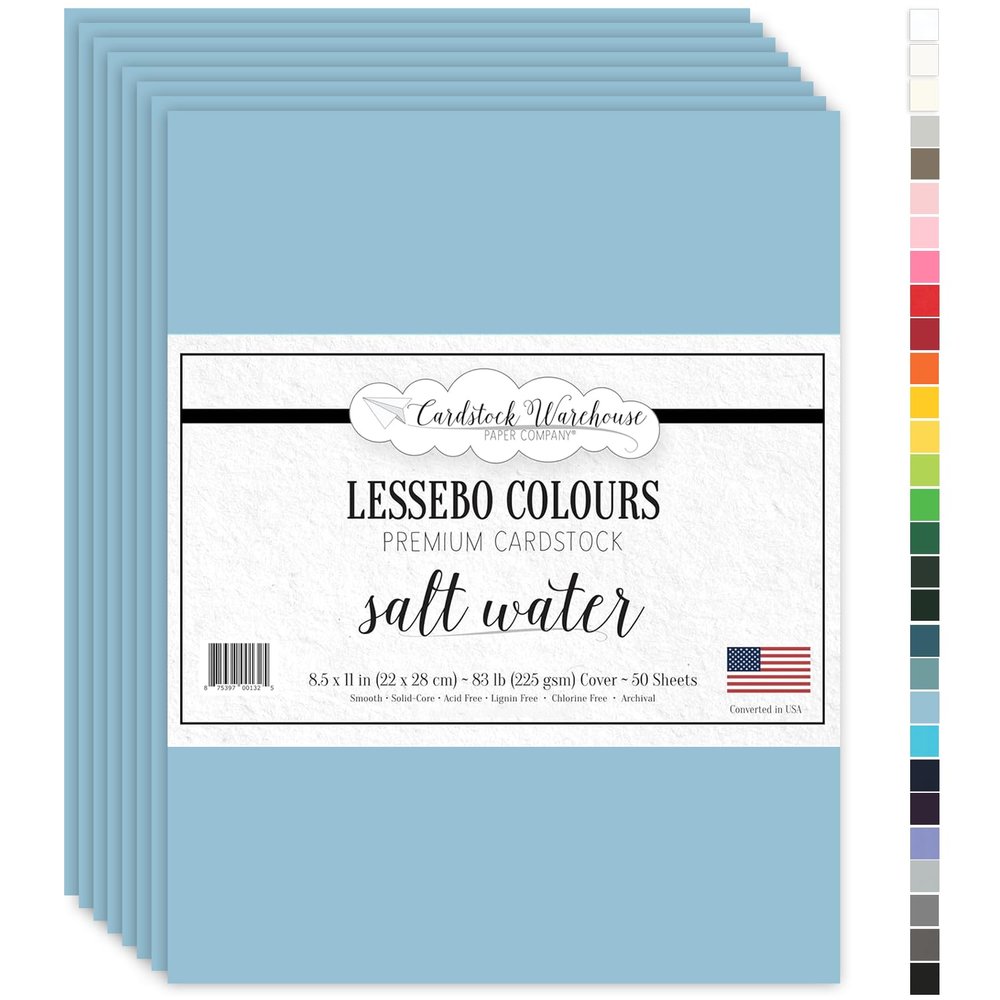 Cardstock Warehouse Lessebo Salt Water Cardstock Paper 50 Sheets, 8.5 x 11" - 83 lb. / 225 GSM Premium Matte Light Blue Card Stock for Scrapbooking, Die-cutting, Card Making, and DIY Projects