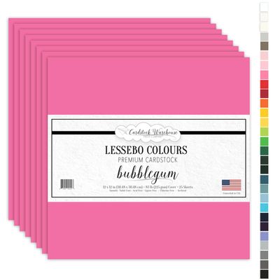 Cardstock Warehouse Lessebo Bubblegum Pink Cardstock Paper 25 Sheets, 12 x 12" - 83 lb. / 225 GSM Premium Matte Pink Card Stock for Scrapbooking, Die-cutting, Card Making, and DIY Projects