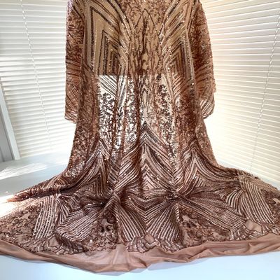 Averie Bronze Geometric Butterfly Sequins on Mesh Lace Fabric by The Yard - 10113
