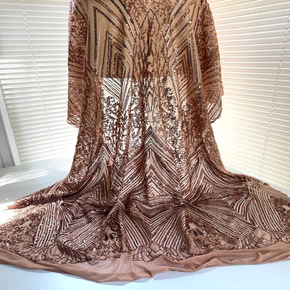 Averie Bronze Geometric Butterfly Sequins on Mesh Lace Fabric by The Yard - 10113