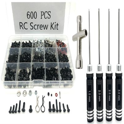 TEIRAY 600PCS RC Screws Kit and RC Screwdrivers Hex Screw Driver Set Nut Socket and for Traxxas Axial Arrma SCX10 Losi 1/8 1/10 1/12 1/16 1/8 RC Car Truck Crawler
