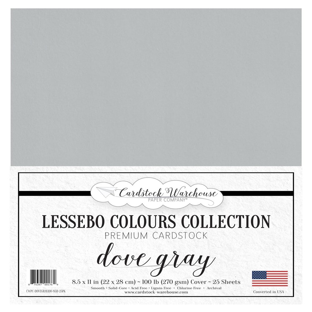 Cardstock Warehouse Lessebo Dove Gray Cardstock Paper 25 Sheets, 8.5 x 11" - 100 lb. / 270 GSM Premium Matte Light Gray Card Stock for Scrapbooking, Die-cutting, Card Making, and DIY Projects