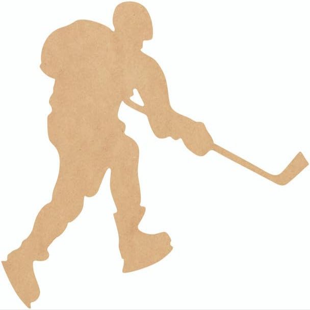 Wooden Hockey Player Swinging 7" Cutout, Paintable 1/4" MDF Craft DIY