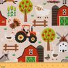 Cartoon Farm Scenary Fabric for Decoration and DIY Projects,Rustic Farmhouse Style Animals Fabric by The Yard,Nature Botanical Trees Soft Flannel Polyester Sewing Craft,5 Yards,180" L x 59" W view 1
