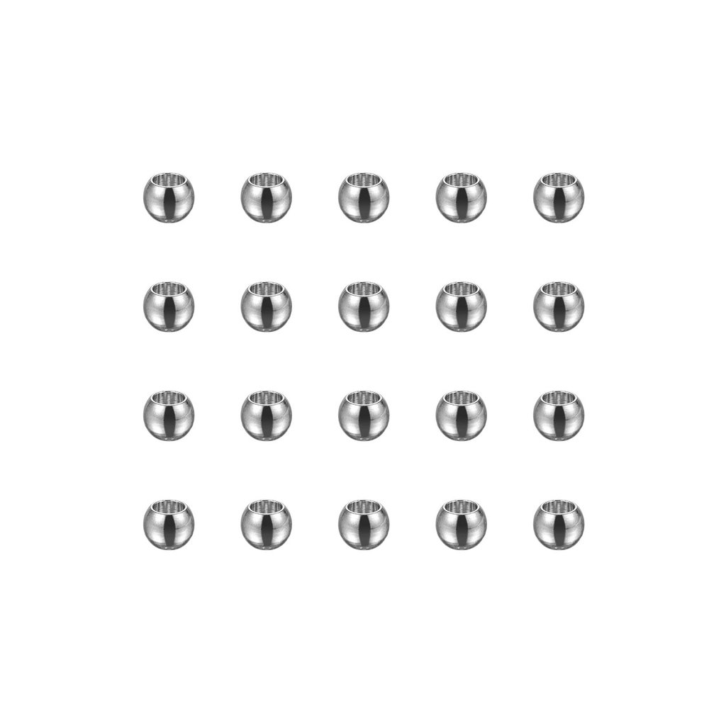 HARFINGTON 20pcs Beads 5mm Stainless Steel 3mm Hole Dia Bead for DIY Crafts, Silver Tone