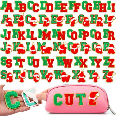 Jutom 104 Pcs Self Adhesive Chenille Iron on Letter Patches Letter Chenille Stick on Embroidered Patch for Clothing Jackets Backpacks Hats(Cute,Green, Red)