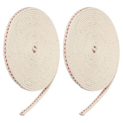 MECCANIXITY Oil Lamp Wick 0.24 Inch Flat Wide 10 Foot Cotton Lanterns Wick with Red Stitch for Kerosene Burner Lighting, 2 Roll