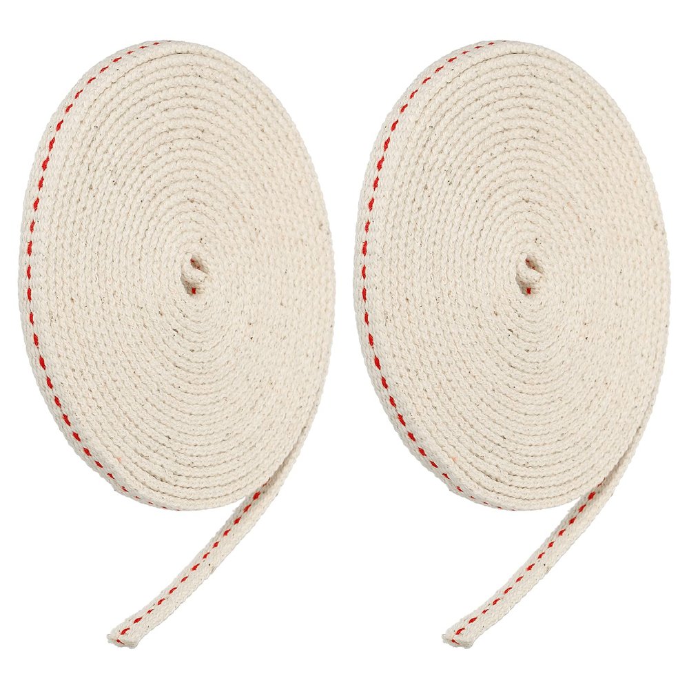 MECCANIXITY Oil Lamp Wick 0.24 Inch Flat Wide 10 Foot Cotton Lanterns Wick with Red Stitch for Kerosene Burner Lighting, 2 Roll