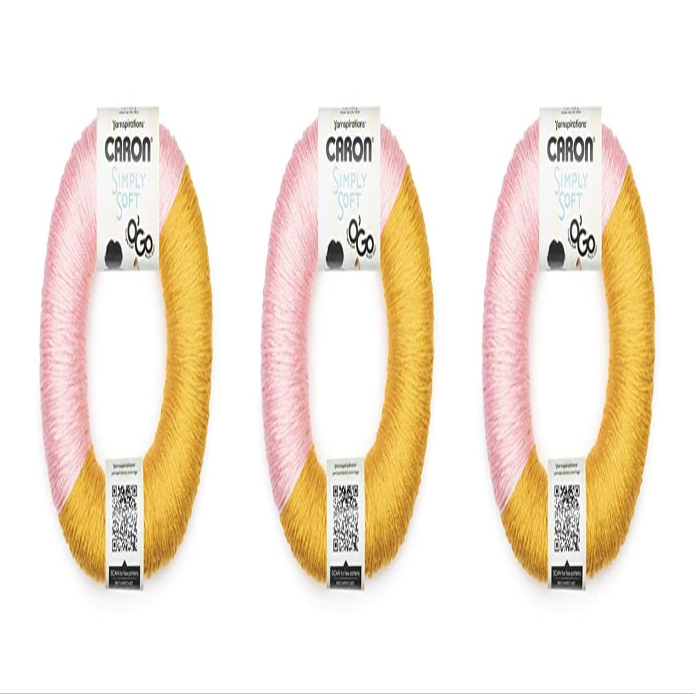 Caron Simply Royal Soft Pink/Gold Yarn - 3 Pack of 140g/5oz - Acrylic - 4 Medium (Worsted) - 250 Yards - Knitting, Crocheting & Crafts