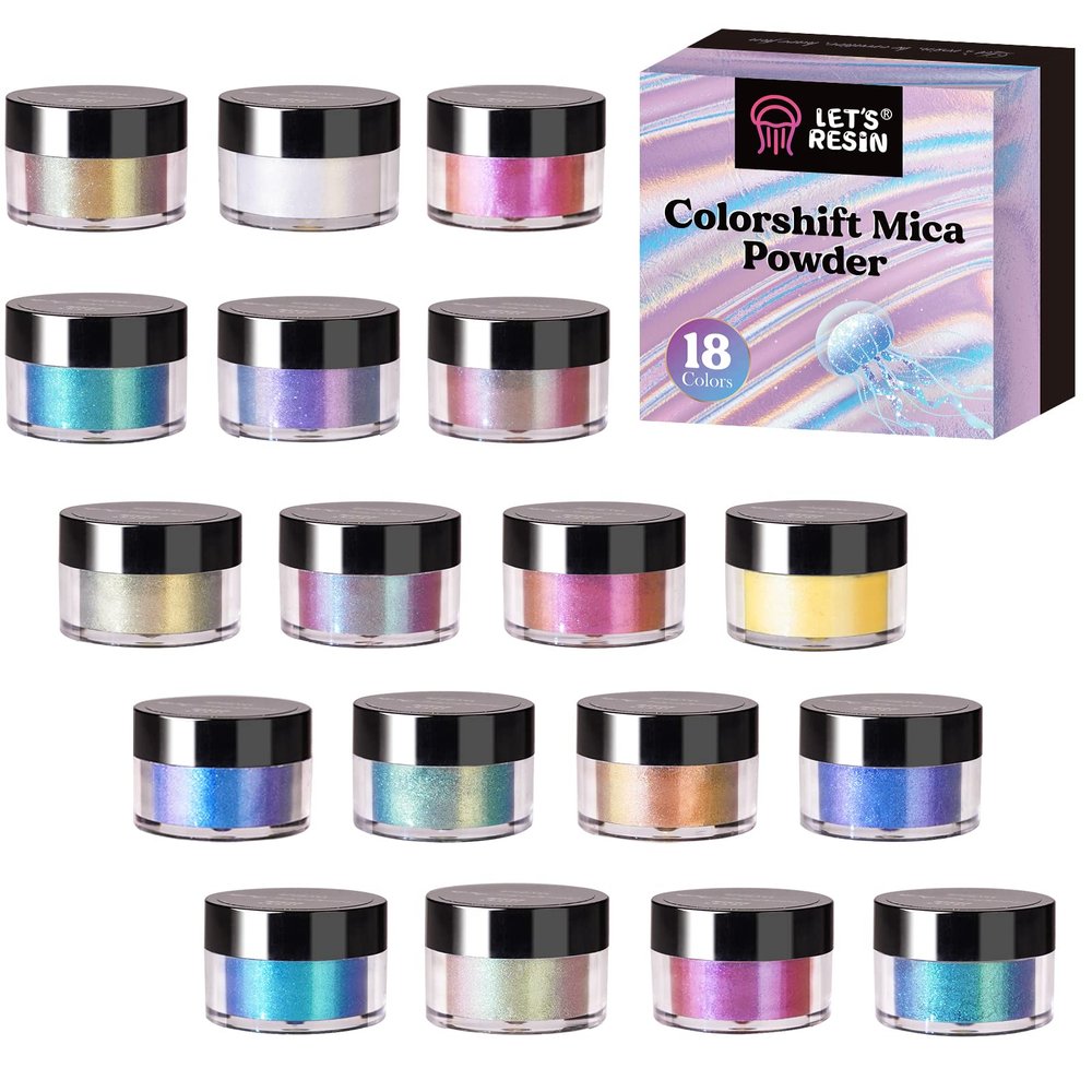 LET'S RESIN Mica Powder, 18 Jar Chameleon Mica Powder, Color Shift Powder for Epoxy Resin/Tumbler, Chrome Powder Pigment for Nails Art, Painting,Soap Making, Candle Making