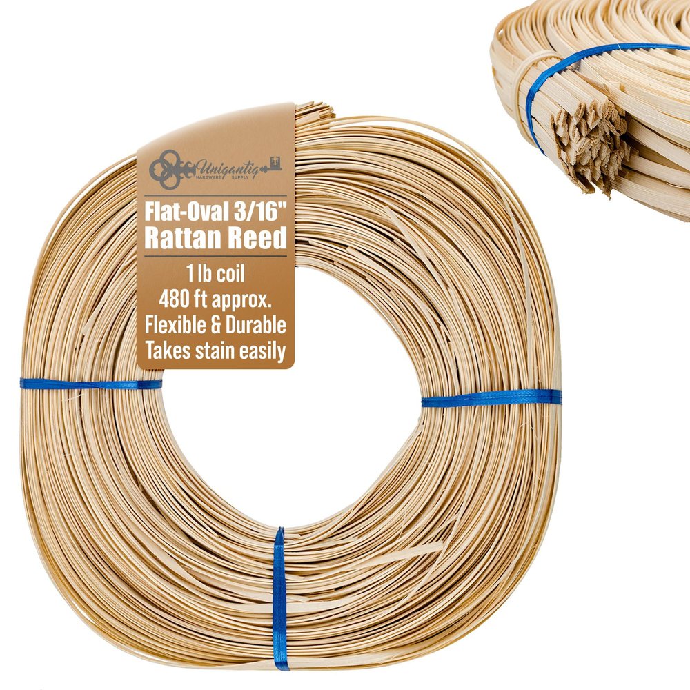 3/16" Flat Oval Reed - 1 Pound Coil - Rattan Reed for Basket Weaving, Wicker Furniture Repair and Weaving Projects - UA-316FOR