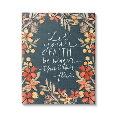 Stupell Industries Faith Over Fear Religious Calligraphy Patterned Floral Border, Design by Katie Doucette