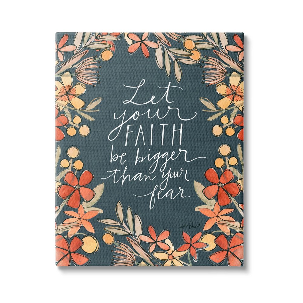 Stupell Industries Faith Over Fear Religious Calligraphy Patterned Floral Border, Design by Katie Doucette