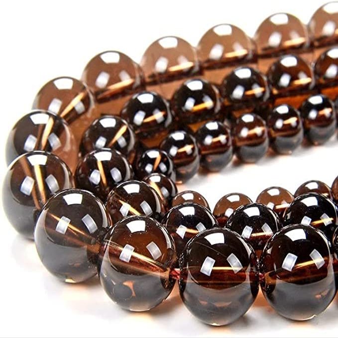 A.R Gems Natural Smoky Beads Grade AAA Genuine Natural Gemstone Round Loose Beads Smooth Plain Polished Round Ball Strand Beads (8mm 15 Inch)