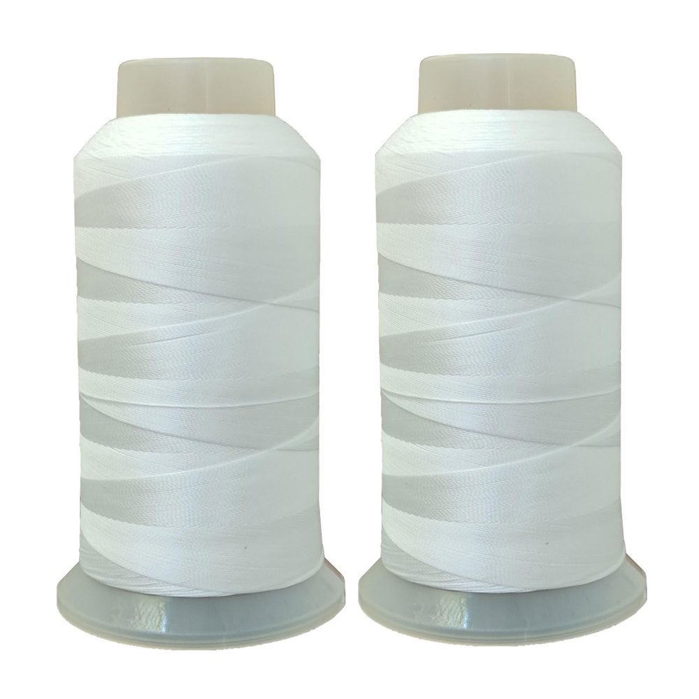 Polyester Thread Heavy Duty Bonded UV Resistant Outdoor Thread #69 T70 Size 210D/3Ply for Marine Upholstery, Leather, Sewing Crafts, 3000Yards Pack of 2 (White)