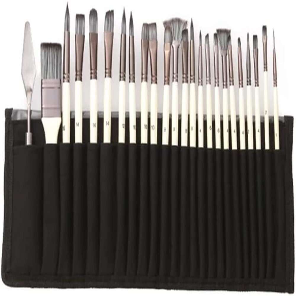YQBUER 24pcs Nylon Hair Wooden Handle Watercolor Paint Brushes Pen Scraper Scrubbing Brush Set DIY Oil Acrylic Painting