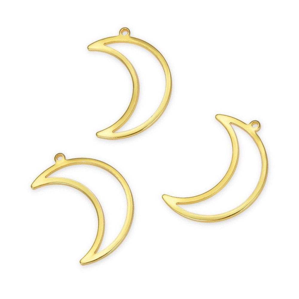 10pcs Adabele Tarnish Resistant 24mm Moon Drop Pendant Connector Earring Findings 18K Yellow Gold Plated for Craft Jewelry Making BFW-C7