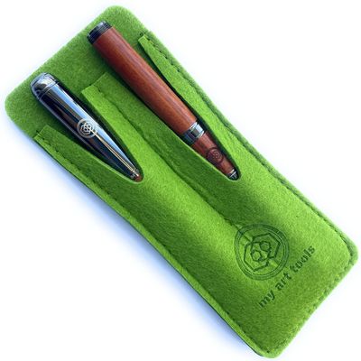 Travel Watercolor Brushes for Quick Sketch - Fude Nib Pen for Drawing - Professional paintbrushes with Olive Green Felt Sleeve