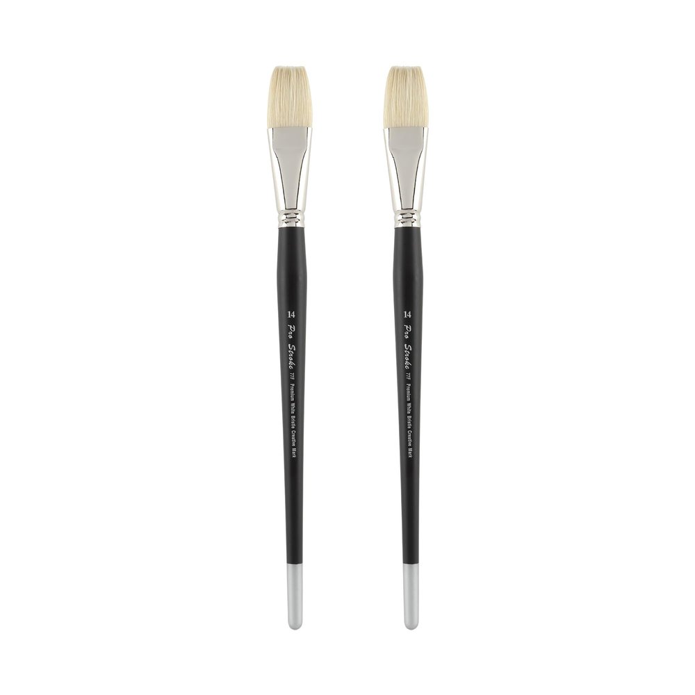 Creative Mark Pro Stroke Premium White Chungking Hog Bristle Artist Paint Brush - Flat # 14-2 Pack - Natural Bristle Brush w/Great Control Suitable for Oils, Watercolors, Acrylics, Alkyds, Caseins