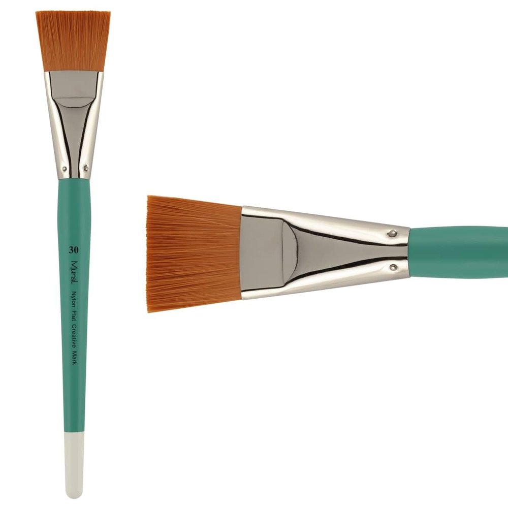 Creative Mark Art Supplies Large Mural Synthetic Golden Taklon Paint Brush - Flat #30-2 Pack - Artist Supplies for Acrylics, Watercolors, and Oils - Durable, Resilient, Seamless Ferrules