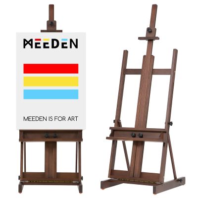 MEEDEN Heavy Duty H-Frame Studio Easel Stand, Large Adjustable Solid Beech Wood Artist Easel for Painting, Holds Canvases up to 78" with Storage Tray- Walnut