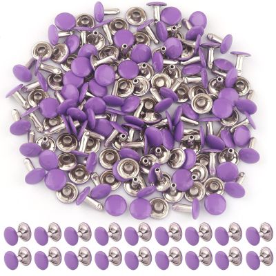 9mm Purple Tubular Double Cap Rivets - Metal Button Round Rivet,Rivet Studs for Purse Bags Handbags Shoes Belts Leather Craft Repair (Purple 50pcs)