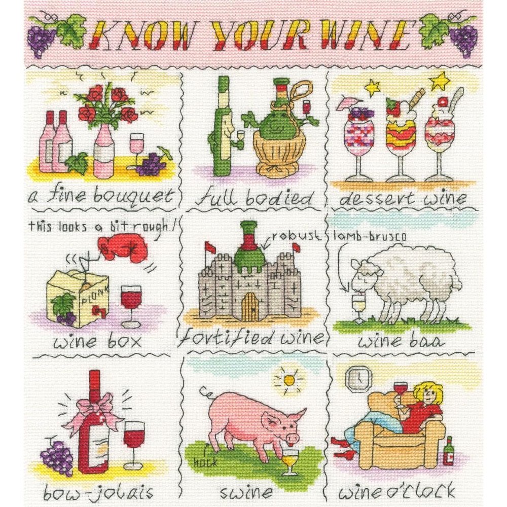 Bothy Threads Counted Cross Stitch kit Know Your Wine, XHS11, 26x28cm, DIY