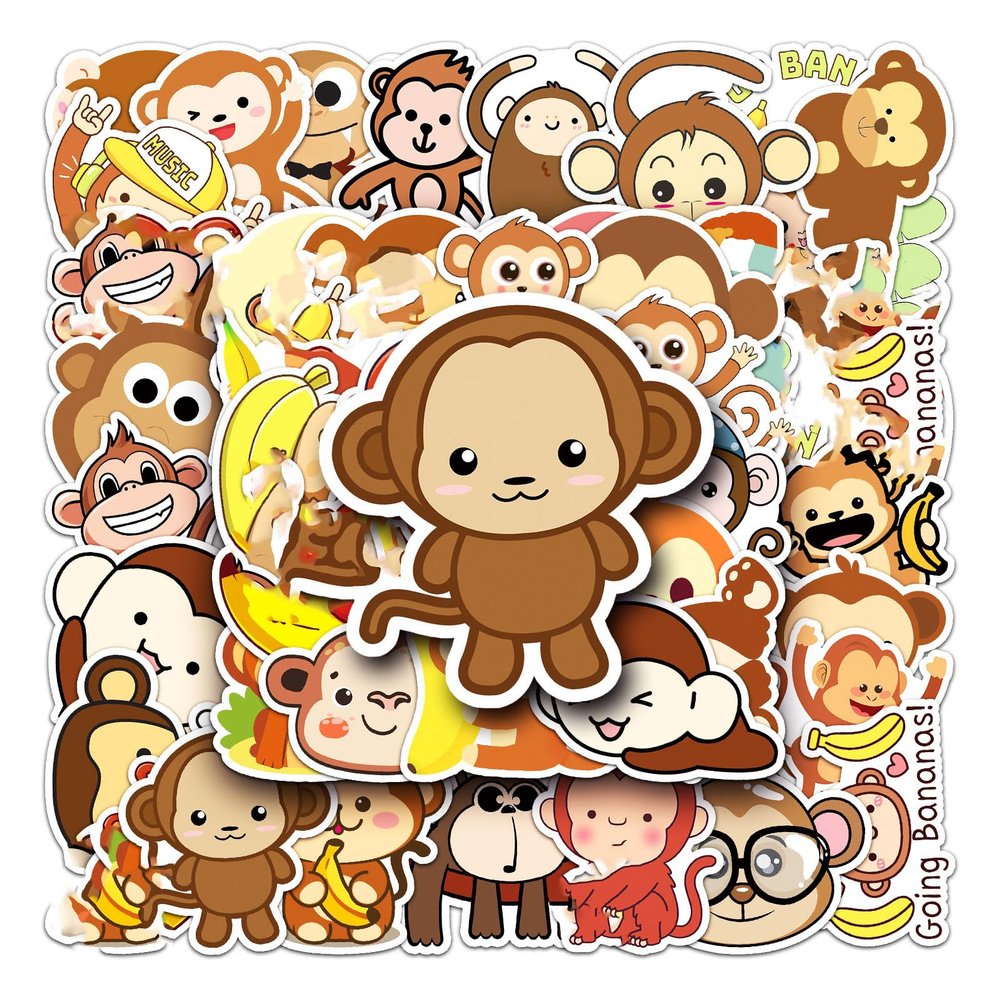 50 Pcs Monkey Stickers Waterproof Cute Cartoon Animals Stickers Vinyl Stickers for Laptop Cars Water Bottle Scrapbooking Skateboard Luggage Guitar Phone Bicycle Motorcycle