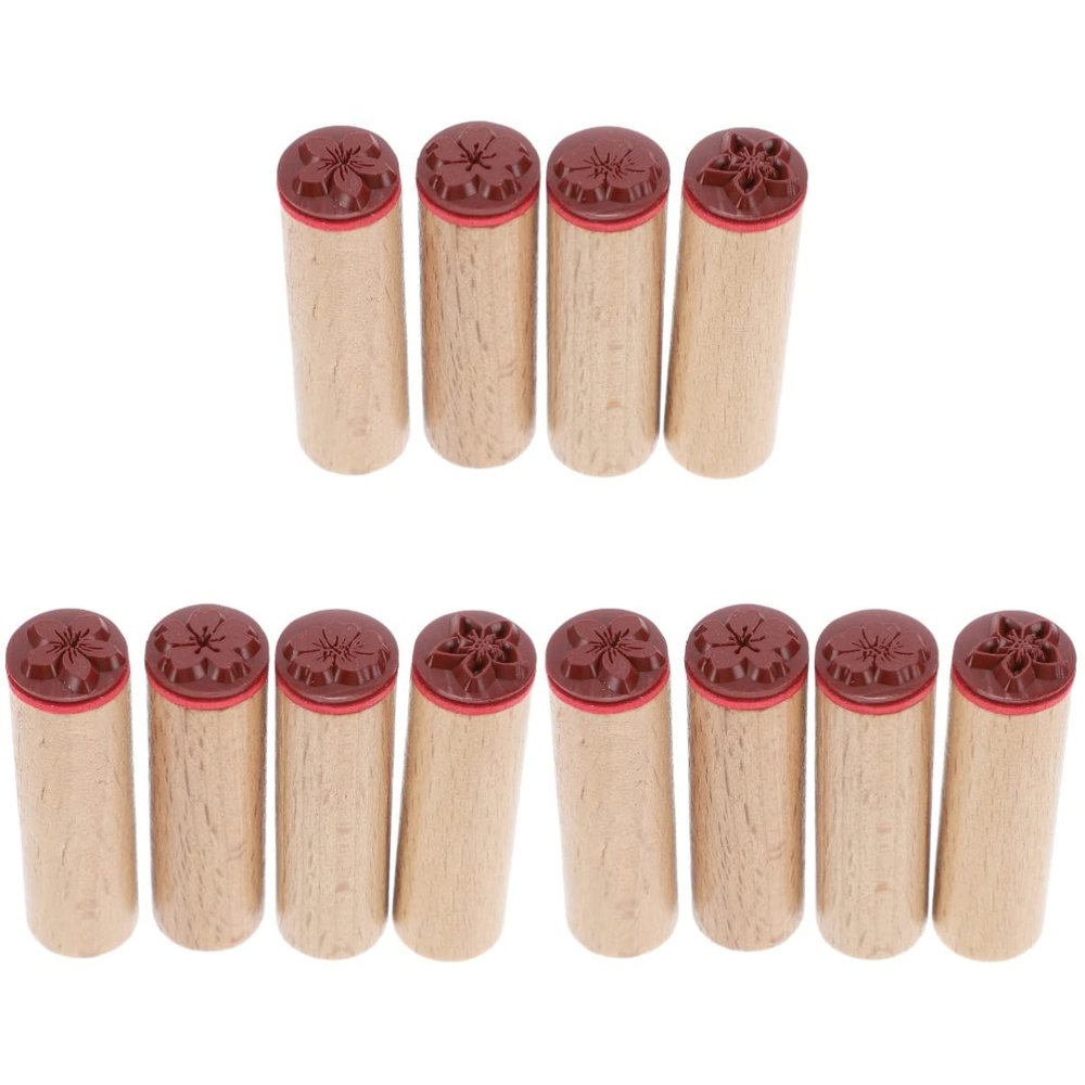 COHEALI 12 pcs Round Wood Wooden Natural Wood Round Wooden Rubber Stamp Rubber Stamp Floral