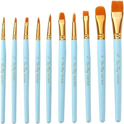 NIUBB 10 Pack Paint Brushes Set Wooden Handle for Art Acrylic Gouache Oil Watercolor Artist Canvas Synthetic Nylon Tips (Color : B)