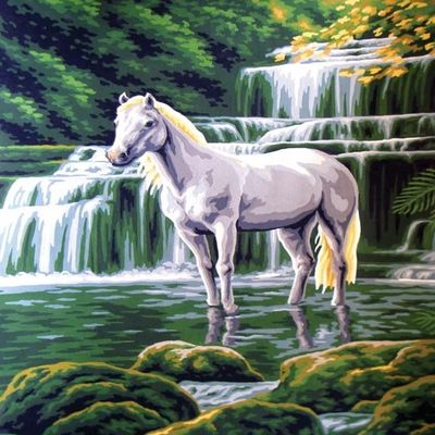 Printed Canvas for Cross Stitch Tapestry Embroidery Gobelin Needlepoint Collection D'art (The White Horse 10428)