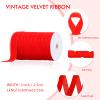 Chuangdi 1 Inch, 60 Yard Christmas Red Velvet Ribbon Wide Vintage Velvet Ribbons for Christmas Tree Ornaments Flower Bouquets Wedding Wreath Bow Making DIY Craft Choker view 2