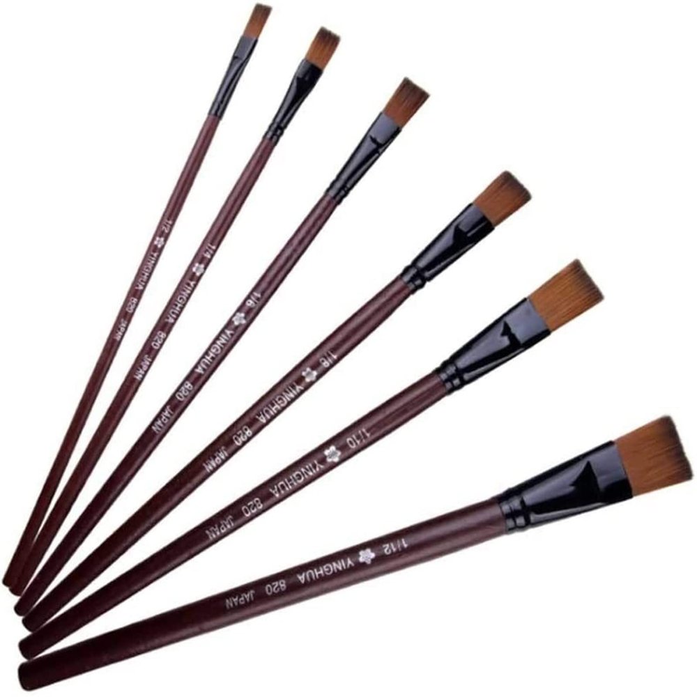 NIUBB 6 Pcs Art Supplies Painting Easy to Clean Wooden Handle Watercolor Paint Brush Pen Nylon Hair Learning Oil Acrylic