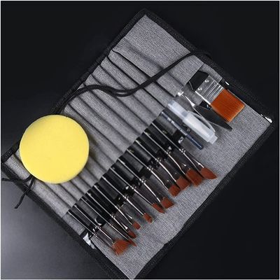 NIUBB Nylon Watercolor Brush 18 Sets Acrylic Brush Canvas Bag Painting Material Paint Art Supplies