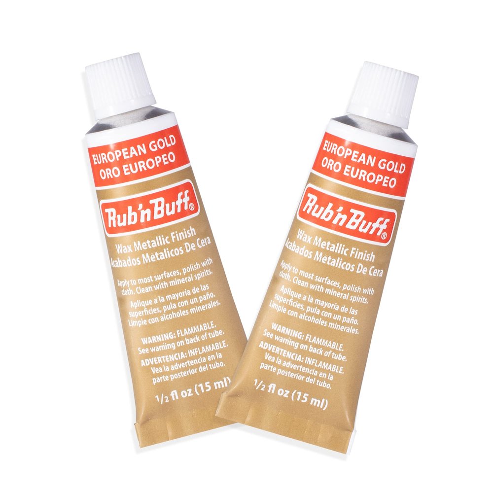 AMACO Rub n Buff Wax Metallic Finish - 2 Rub n Buff European Gold 15ml Tubes - Versatile Gilding Wax for Finishing Furniture Antiquing and Restoration - Rub and Buff Colors Set of Two