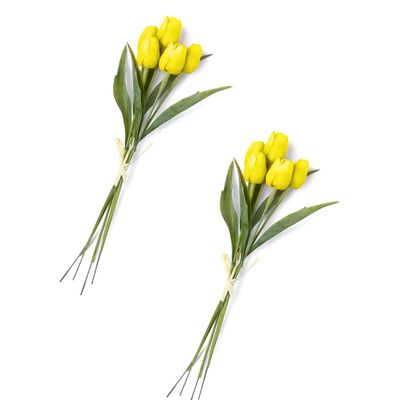 Group of 2 Yellow Artificial Tulip Bouquets for Spring Arrangements and Displays by Factory Direct Craft (17" H)