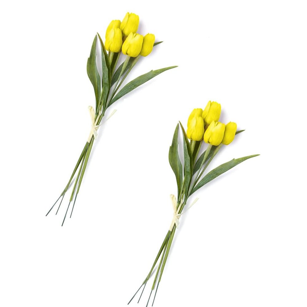 Group of 2 Yellow Artificial Tulip Bouquets for Spring Arrangements and Displays by Factory Direct Craft (17" H)