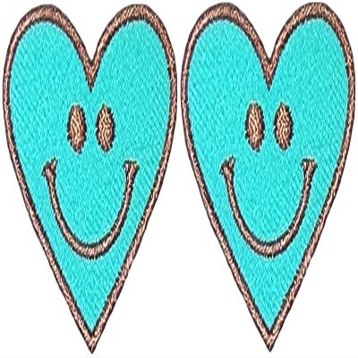 Ranger Return Set 2 of Small Cute Mini Heart Shape Smile Face Happy Love Sign Badge Tiny Decal Applique Sew Iron on Embroidered Patches - Green (Heart-Smile-GN-MINI2)