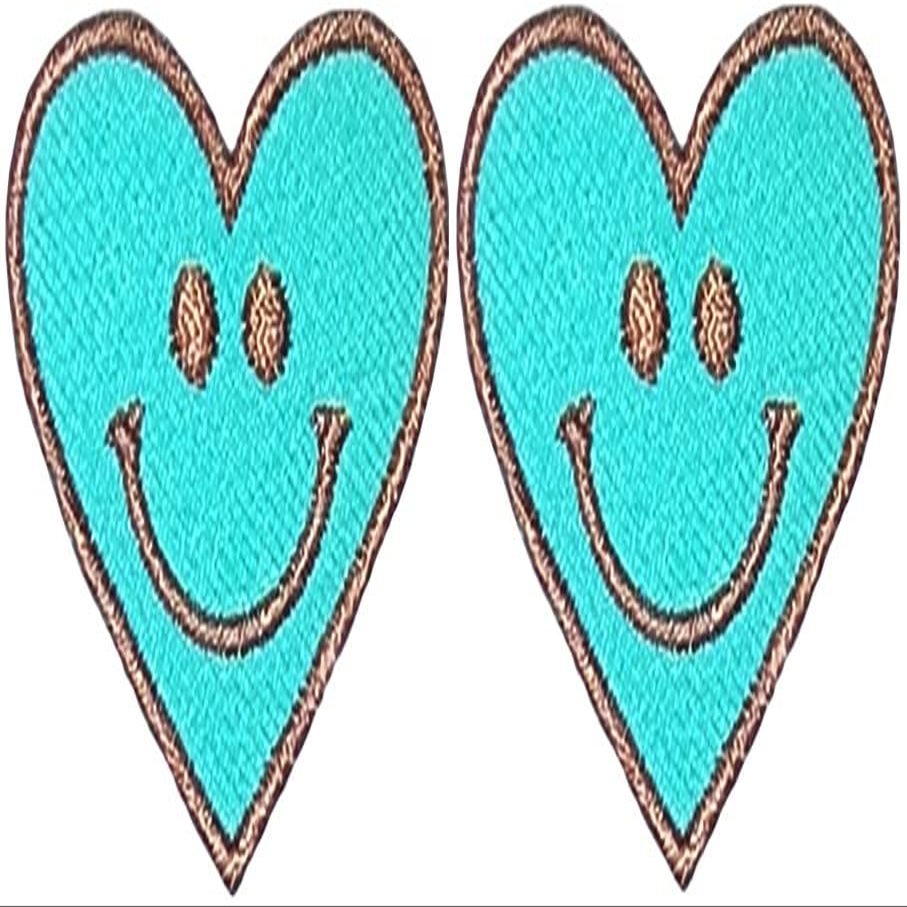 Ranger Return Set 2 of Small Cute Mini Heart Shape Smile Face Happy Love Sign Badge Tiny Decal Applique Sew Iron on Embroidered Patches - Green (Heart-Smile-GN-MINI2)