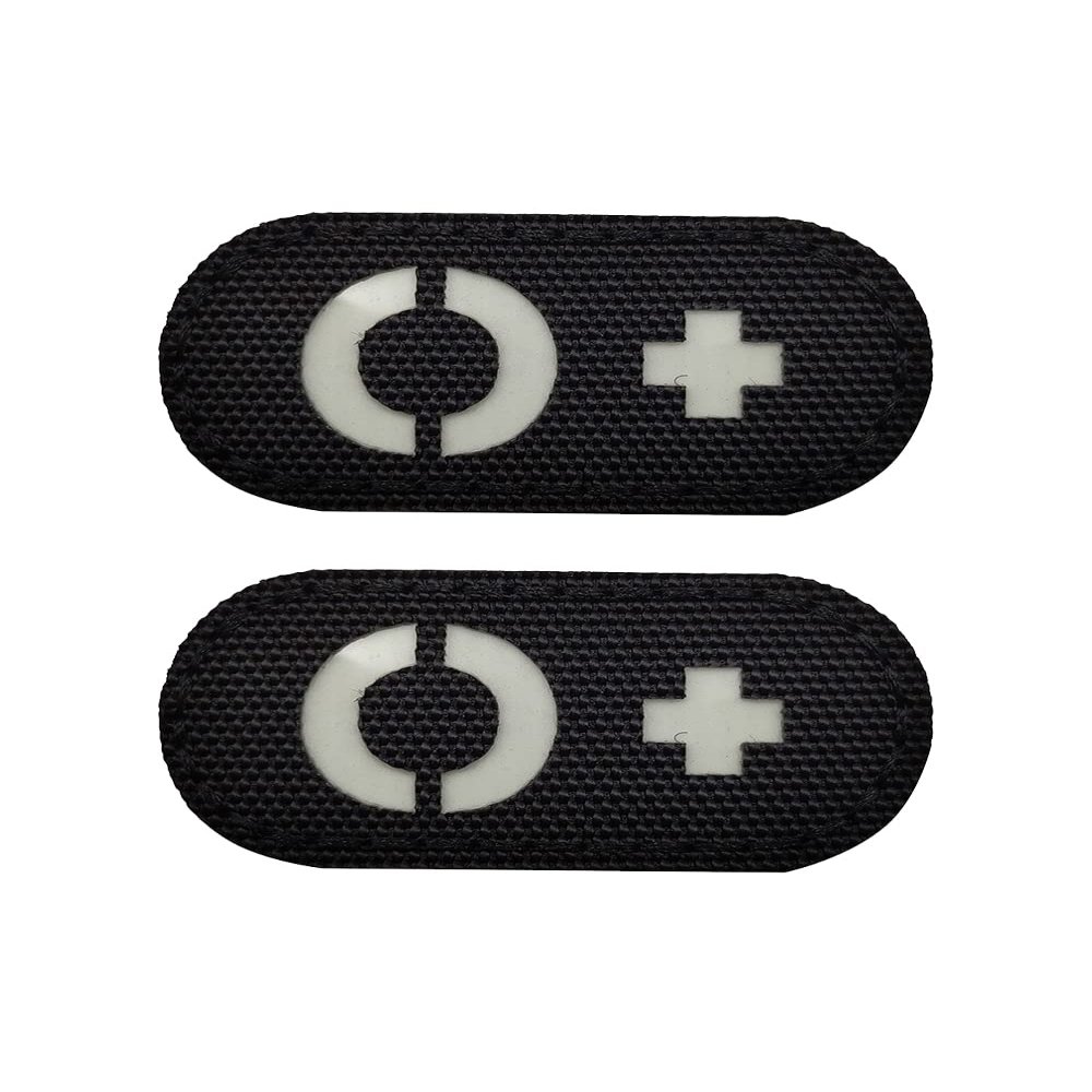 2 PCS AliPlus O+ POS Patches Blood Type Patches Luminous Glow in The Dark Laser Cut Patch Tactical Morale Patch Hook and Loop(2 * 1in Black White)