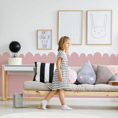 Hand Drawn Scallop Border Stencil, Nursery Wall Decor, Paint Scalloped Edge, Reusable Stencil (Size /- XS (40X5CM) / 16X2)