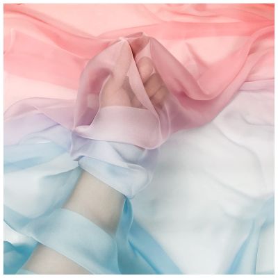 Chiffon Fabric by The Yard Gradient Printed Chiffon Fabric 150cm Wide Sold by The Meter for Skirt Shirts Clothing Handmade(Color:ice Melting Gradient)