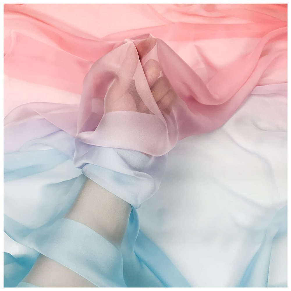 Chiffon Fabric by The Yard Gradient Printed Chiffon Fabric 150cm Wide Sold by The Meter for Skirt Shirts Clothing Handmade(Color:ice Melting Gradient)