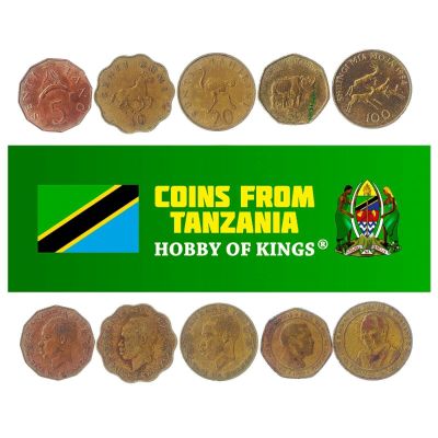 Tanzania 5 Mixed Coins | 50 Senti to 100 Shillings | Tanzanian Currency Since 1966