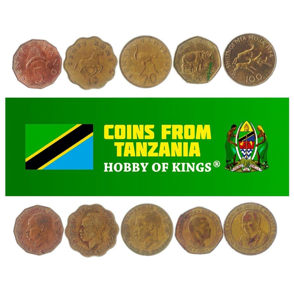 Tanzania 5 Mixed Coins | 50 Senti to 100 Shillings | Tanzanian Currency Since 1966