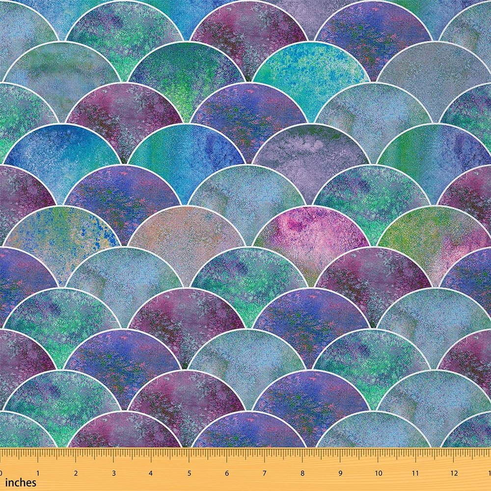 Sea Mermaid Scale Upholstery Fabric for Chairs, Ocean Fish Scales Outdoor Fabric By The Yard, Marine Life Sealife Purplr Green Ombre Decorative Fabric for Upholstery and Home DIY Projects, 10 Yards