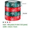 DECYOOL 4 Rolls 100 Yards Christmas Snowflake Ribbons for Gift Wrapping, 25mm Wide Red and Green Satin Ribbon for Festival Holiday Party Decorations DIY Crafts view 2