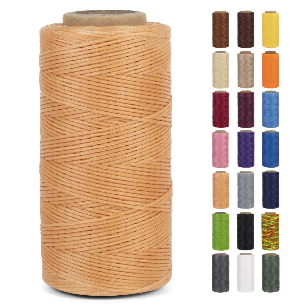 LEREATI 0.8mm Waxed Thread for Leather Sewing, 284 Yards, 150D Flat Wax String, Waxed Cord for Bracelet Making, Bookbinding, Shoe Repairing, Leather Projects, DIY Crafts (Khaki)